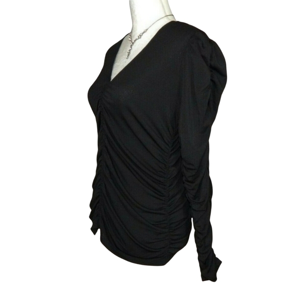 NWT Joie Black Long-Sleeve Ruched Bodycon Puff Sleeve Blouse - Picture 3 of 7